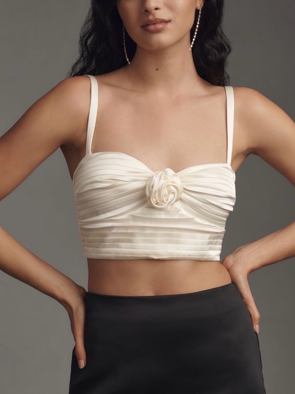Anthropologie Pleated Rosette Bustier NWT Cream Satin Adjustable Straps L